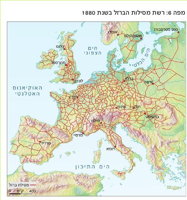 מפה 6: רשת מסילות הברזל בשנת 1880